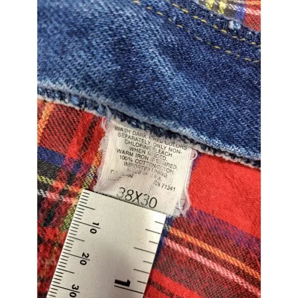 L.L. Bean Jeans‎ Mens 38×30 Vintage Blue Denim Flannel Lined Red Tartan Plaid